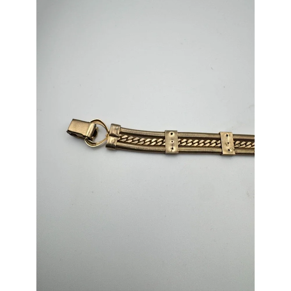 Vintage Mesh Bracelet Gold Tone Gaspipe Curb Chain Multi Strand Panel Link MCM